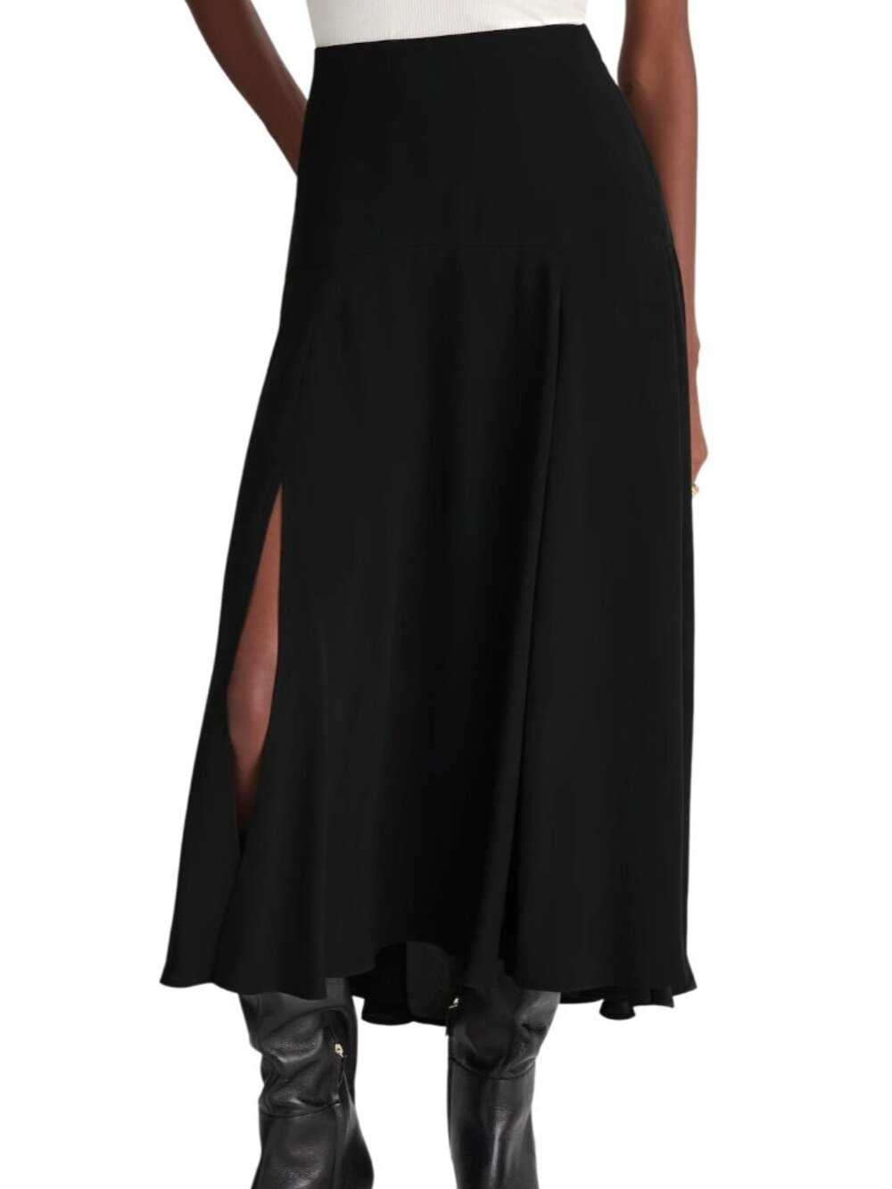 Madewell Circle Midi Skirt in Crepe de Chine~Size 14~Jet Black NWT L16 11